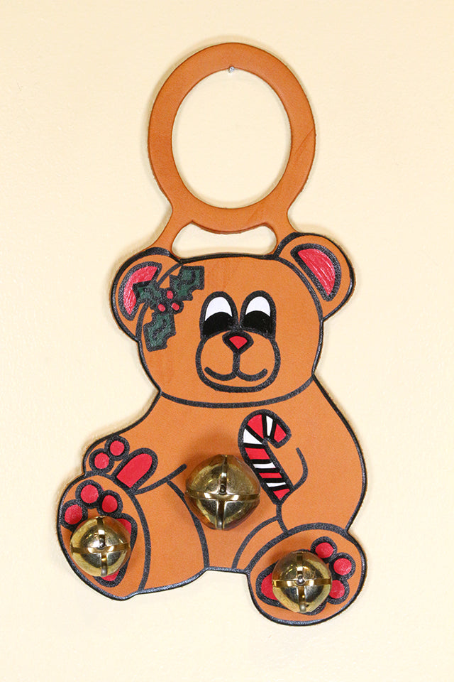 BEAR - (CHRISTMAS TEDDY) - Hand-Painted Leather Doorknob Bell