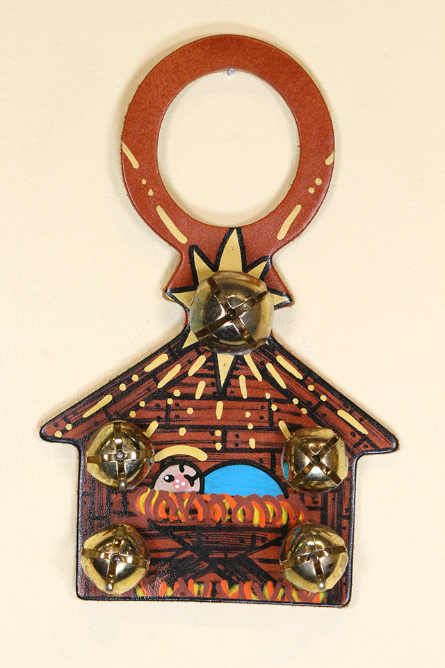 NATIVITY / MANGER - Hand-Painted Leather Doorknob Bell