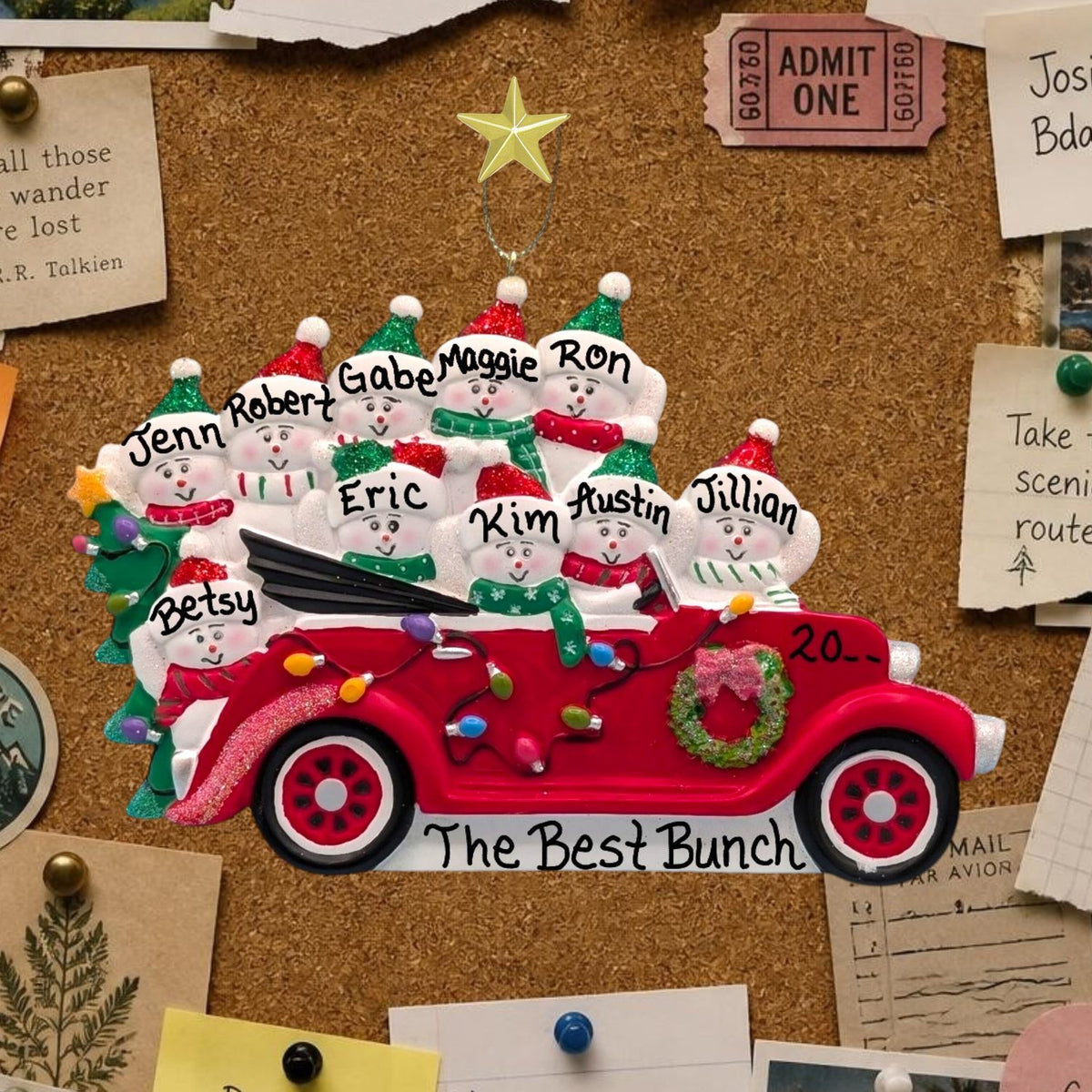 Passengers in Antique Car Ornament (10 Names)