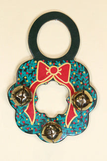 CHRISTMAS WREATH - Hand-Painted Leather Doorknob Bell