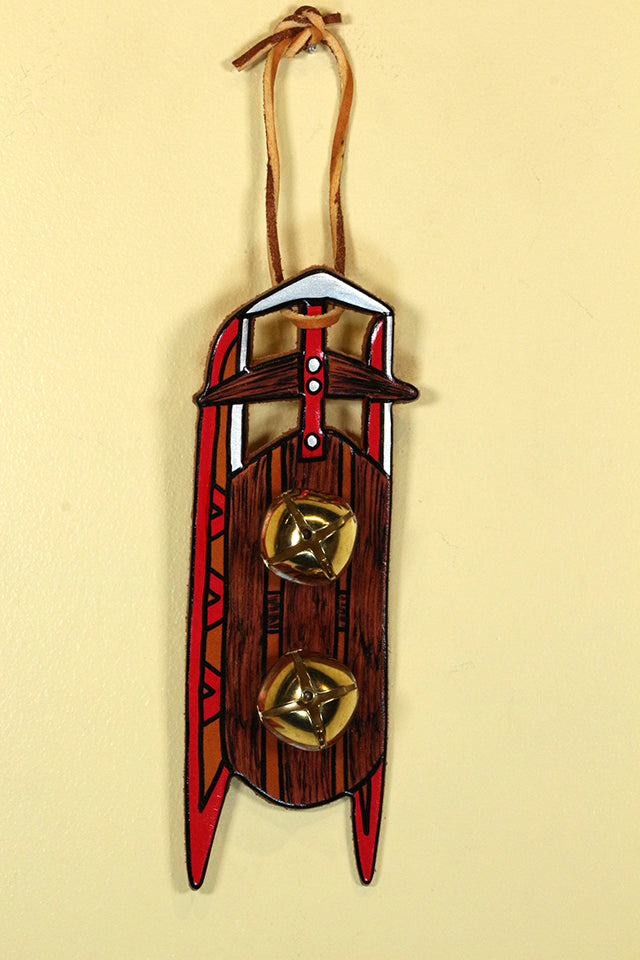 CHILD'S SLED - Hand-Painted Leather Doorknob Bell