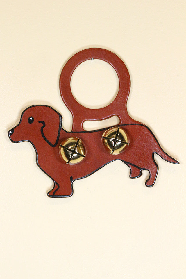 DACHSHUND (RED / BROWN) Hand-Painted LEATHER Doorknob Bell