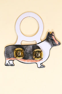 CORGI Hand-Painted LEATHER Doorknob Bell - TRI-COLOR