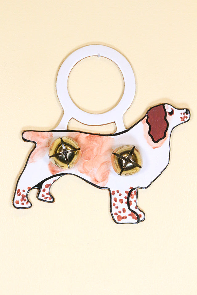 SPANIEL - BROWN & WHITE Hand-Painted LEATHER Doorknob Bell