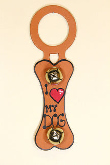 DOG BONE - "I (Heart) MY DOG" - Hand-Painted Leather Doorknob Bell