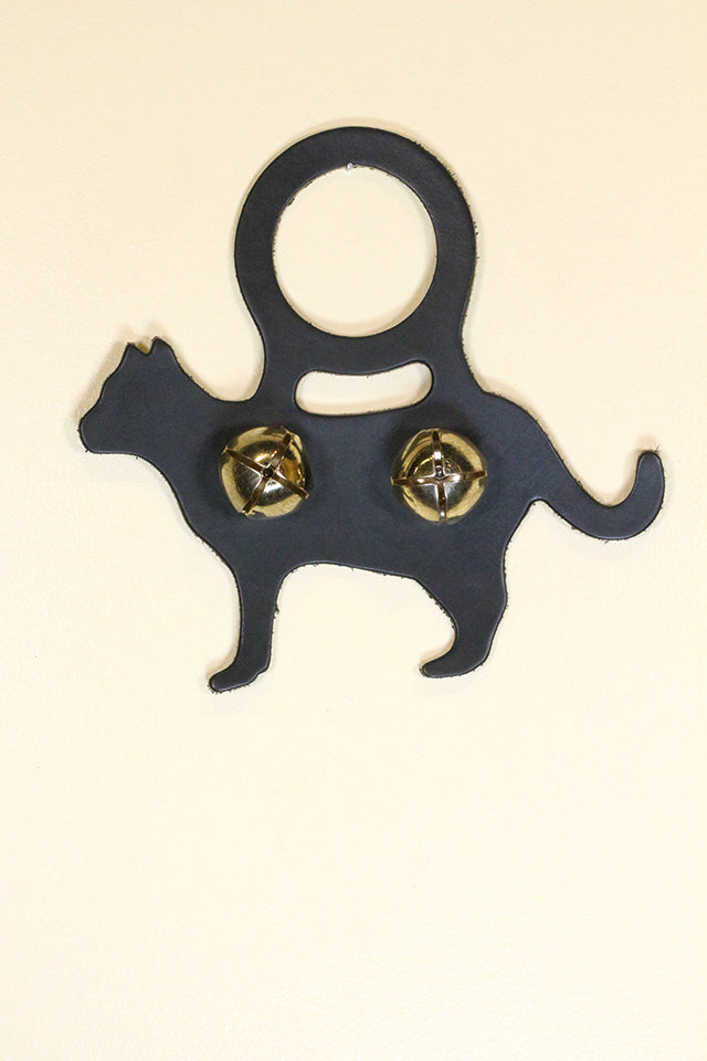 CAT (Standing) Plain BLACK Leather Doorknob Bell