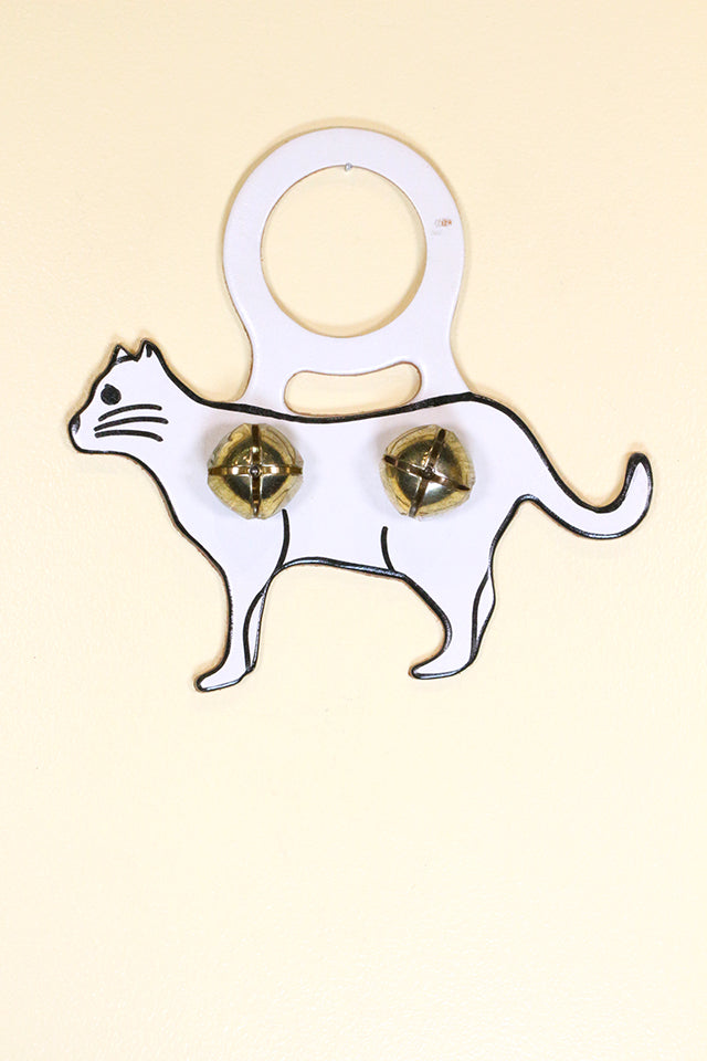 CAT (Standing) WHITE Hand-Painted Leather Doorknob Bell