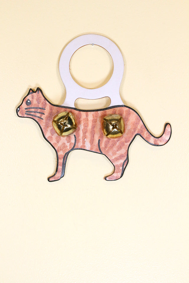 CAT (Standing) ORANGE TIGER Hand-Painted Leather Doorknob Bell