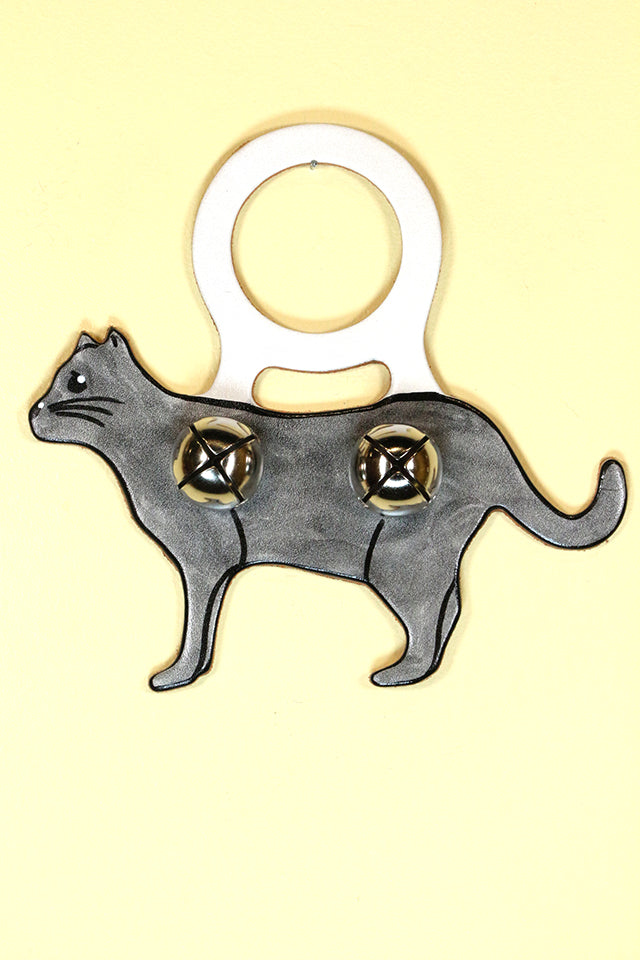 CAT (Standing) GRAY Hand-Painted Leather Doorknob Bell