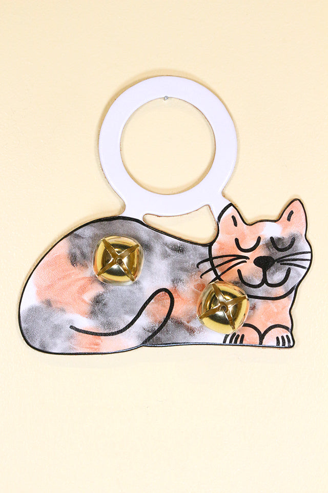 CAT (Sleeping) CALICO Hand-Painted Leather Doorknob Bell