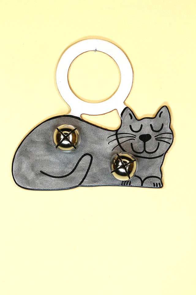 CAT (Sleeping) GRAY Hand-Painted Leather Doorknob Bell