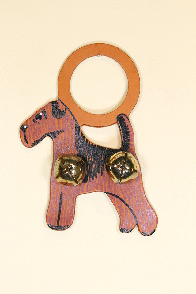 AIREDALE Hand-Painted LEATHER Doorknob Bell