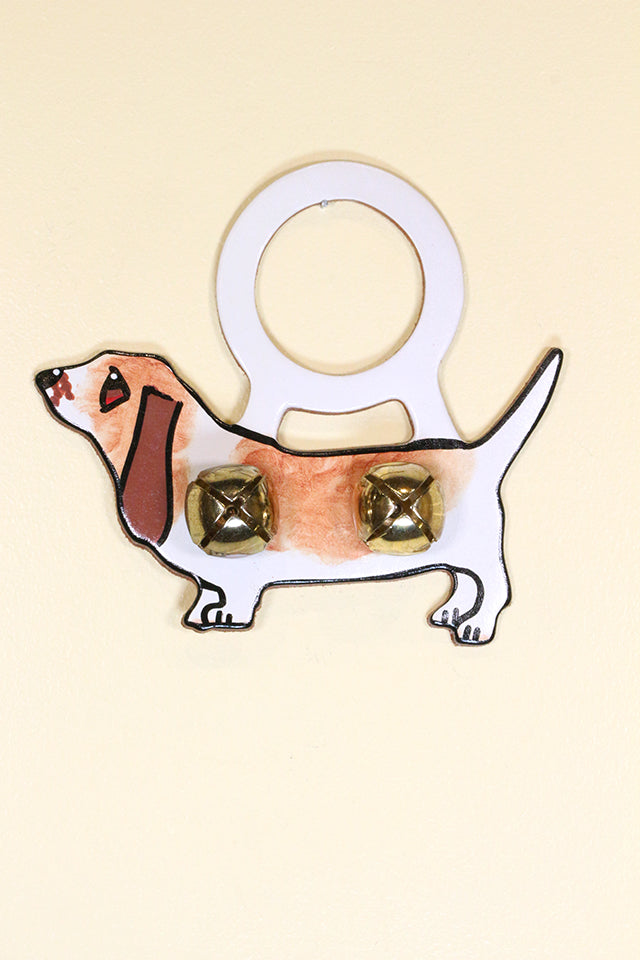 BASSET HOUND (BROWN & WHITE) Hand-Painted LEATHER Doorknob Bell