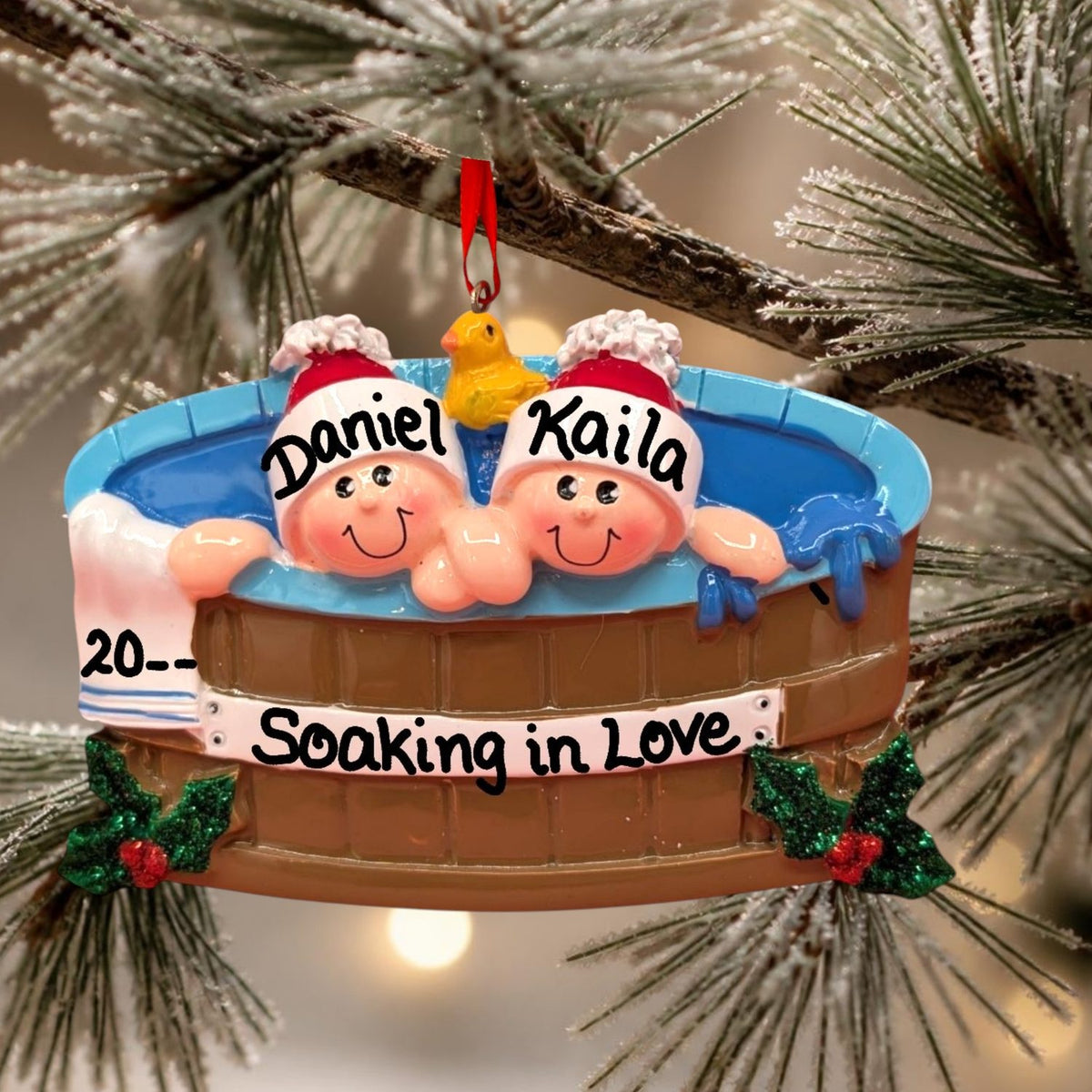 People in a Hot Tub Ornament (2 Names)