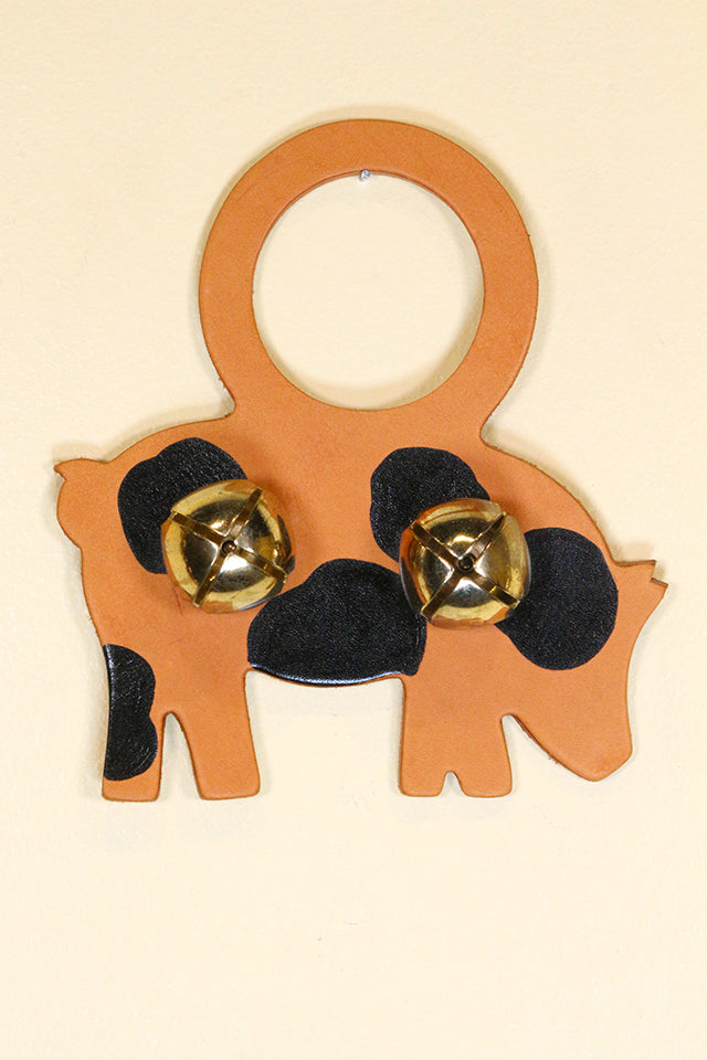 PIG - BLACK & TAN SPOTTED - Hand-Painted LEATHER Doorknob Bell