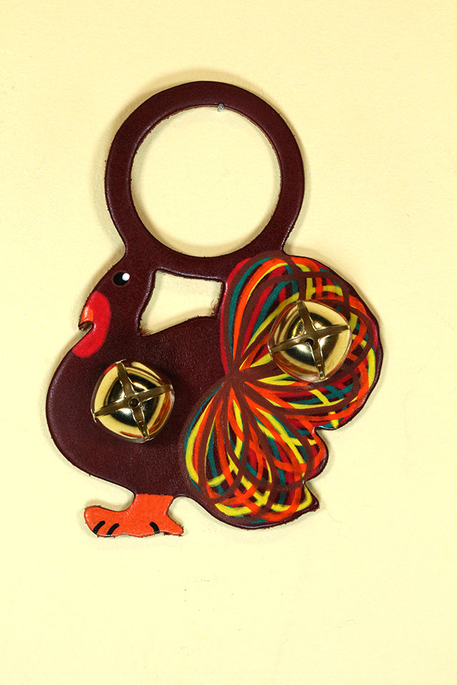 TURKEY (THANKSGIVING) Hand-Painted LEATHER Doorknob Bell