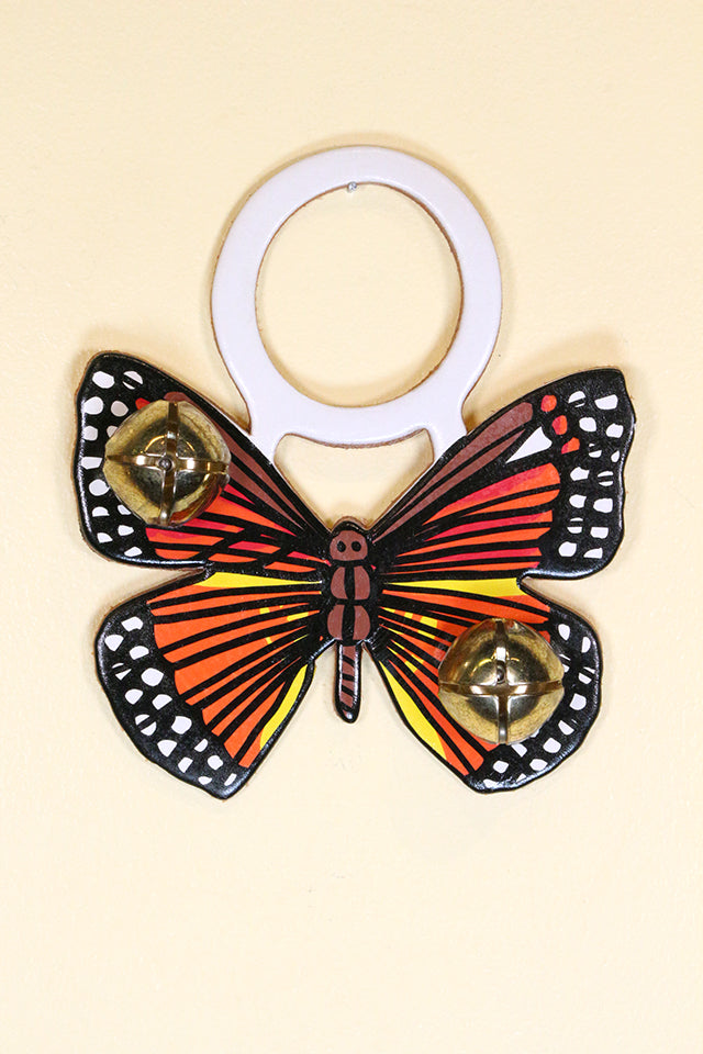 BUTTERFLY - MONARCH - Hand-Painted LEATHER Doorknob Bell