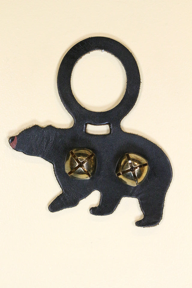 BEAR - BLACK - Hand-Painted LEATHER Doorknob Bell