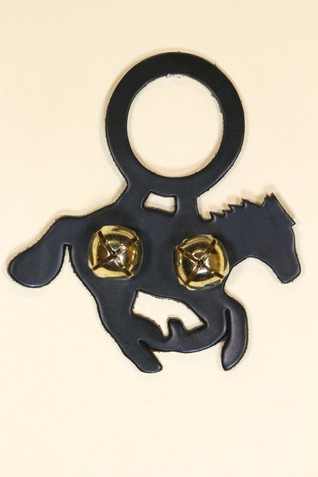 HORSE - RUNNING MUSTANG LEATHER Doorknob Bell - Unpainted BLACK