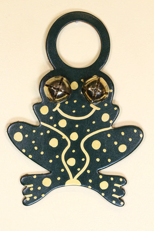 FROG Hand-Painted (SPOTTED) LEATHER Doorknob Bell