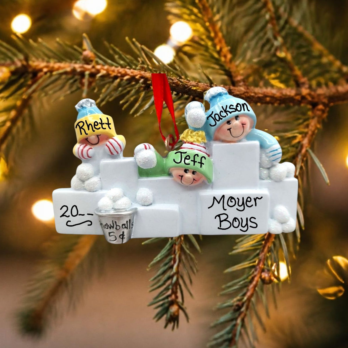 Snowball Fight Ornament (3 Names)