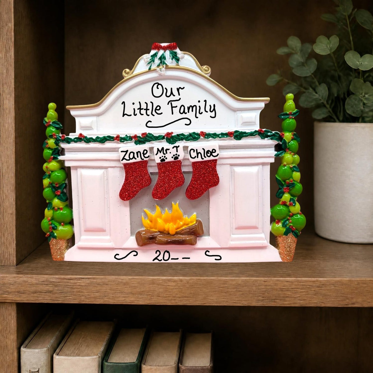 Stockings on White Mantel Tabletop Decoration (3 Names)