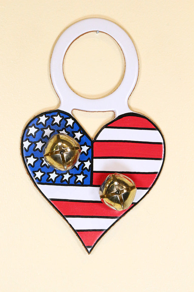 PATRIOTIC HEART - Hand-Painted Leather Doorknob Bell