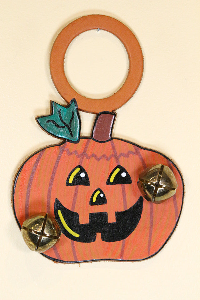 JACK-O-LANTERN Hand-Painted LEATHER Doorknob Bell