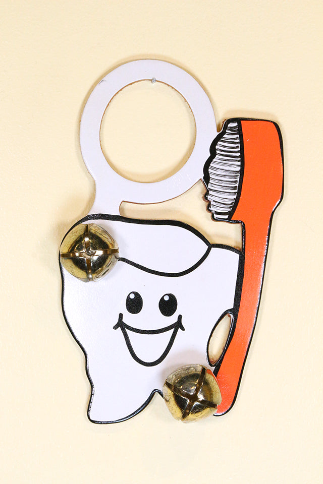TOOTH with TOOTHBRUSH - Hand-Painted LEATHER Doorknob Bell