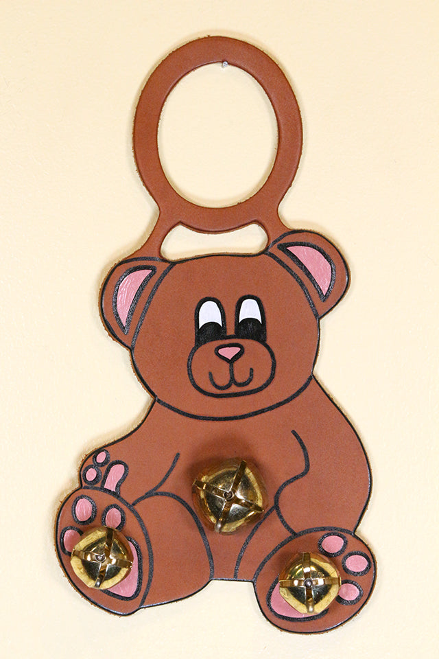 BEAR - TEDDY - Hand-Painted LEATHER Doorknob Bell - TAUPE