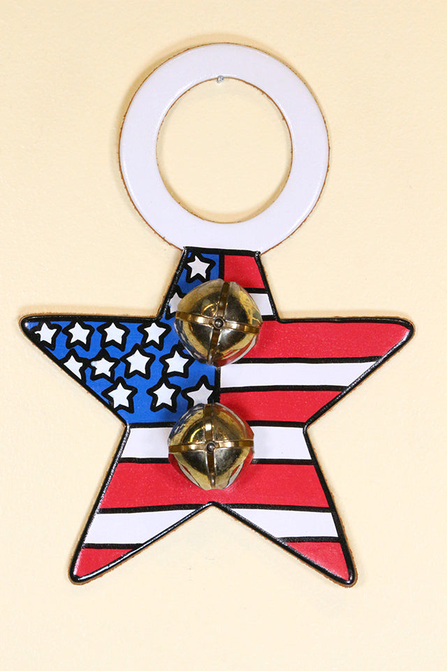 PATRIOTIC STAR - Hand-Painted Leather Doorknob Bell