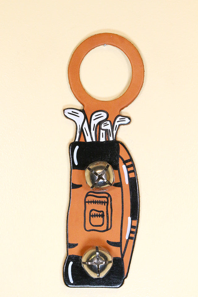 GOLF BAG Hand-Painted LEATHER Doorknob Bell
