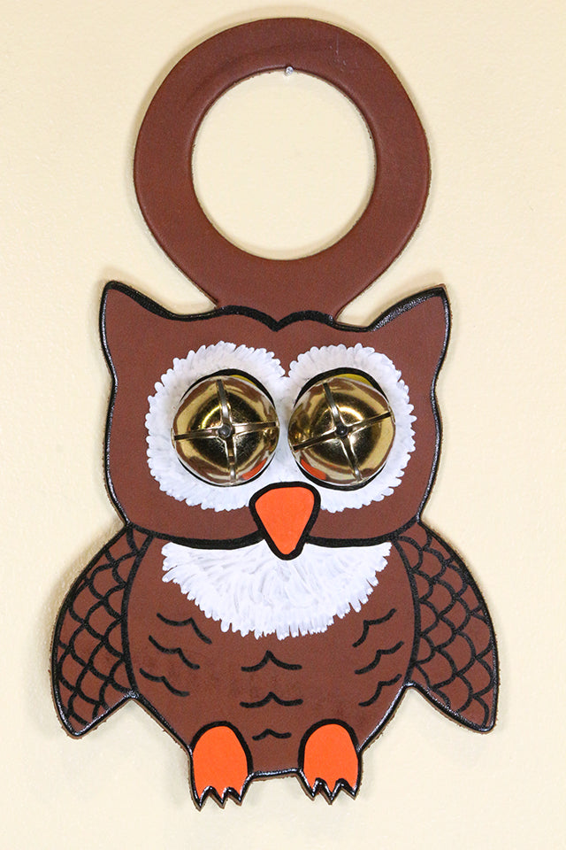 OWL Hand-Painted LEATHER Doorknob Bell - BROWN