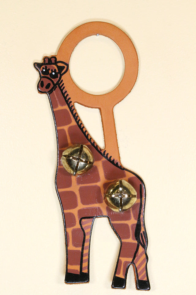GIRAFFE Hand-Painted LEATHER Doorknob Bell