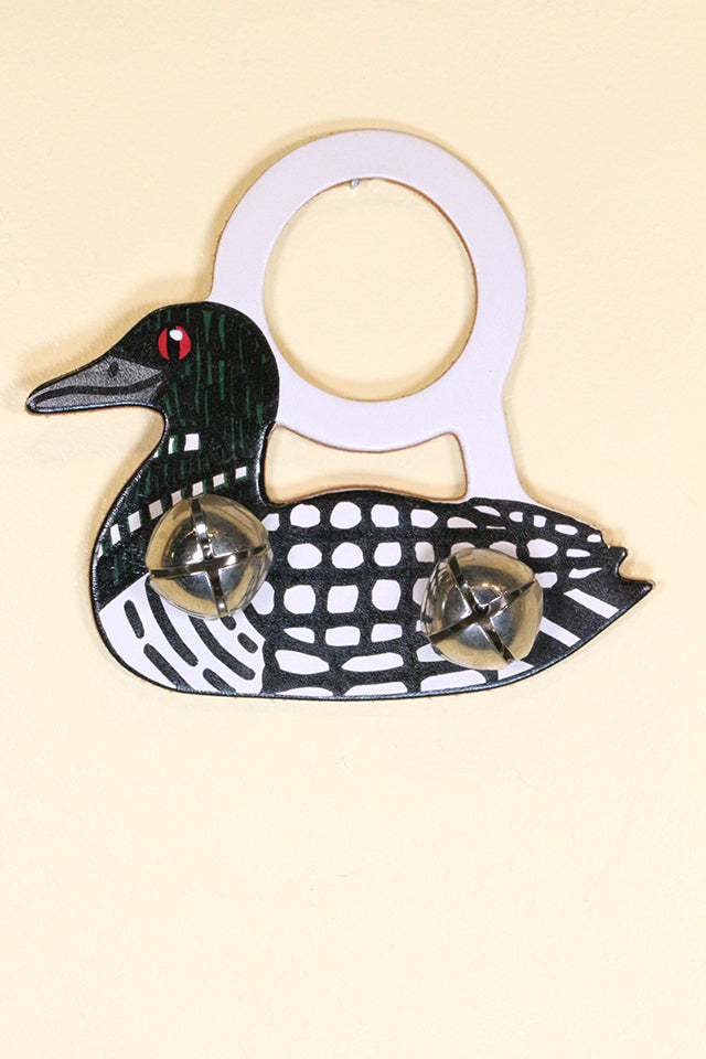 DUCK / LOON Hand-Painted LEATHER Doorknob Bell