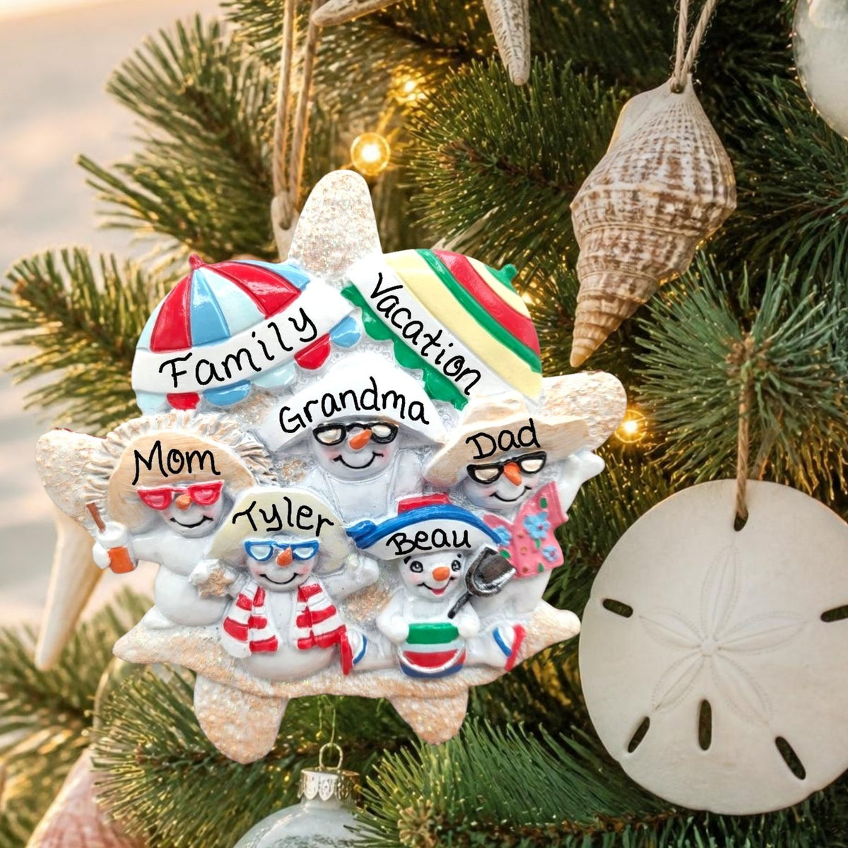 Snowpeople at the Beach Ornament (5 Names)