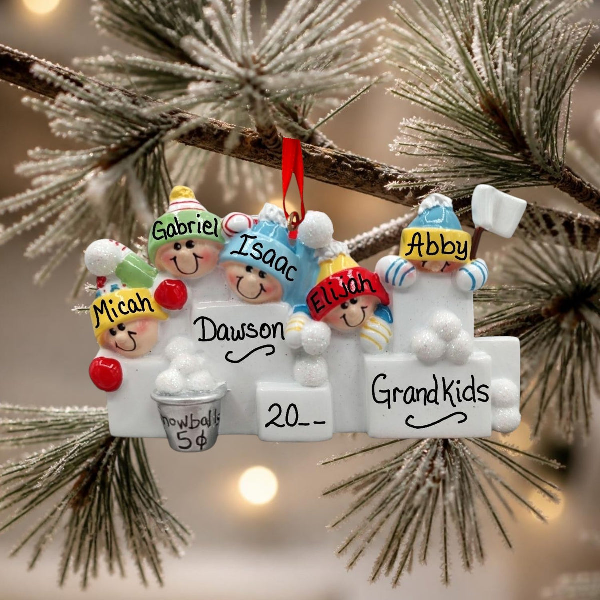 Snowball Fight Ornament (5 Names)