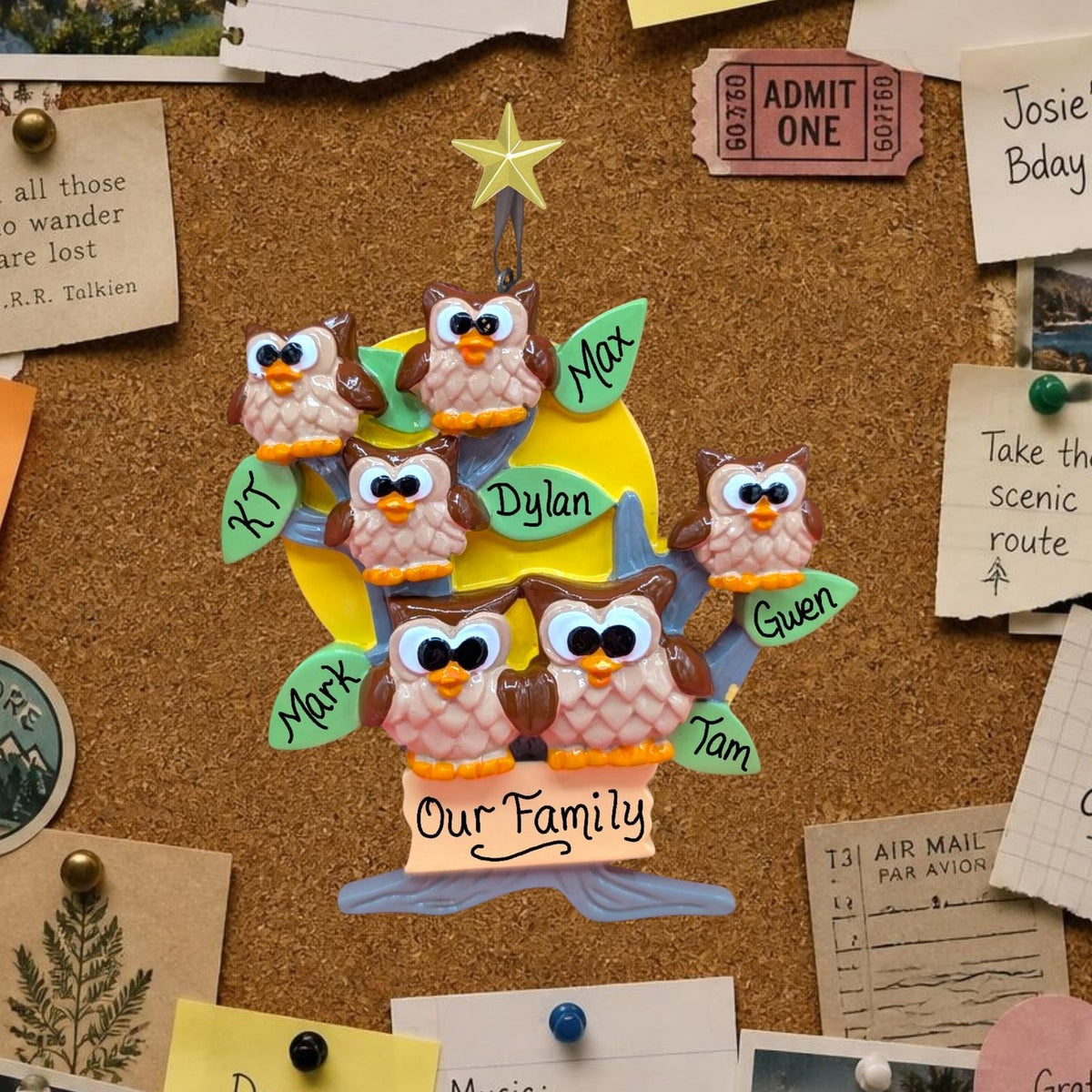 Owls in Tree Ornament (6 Names)