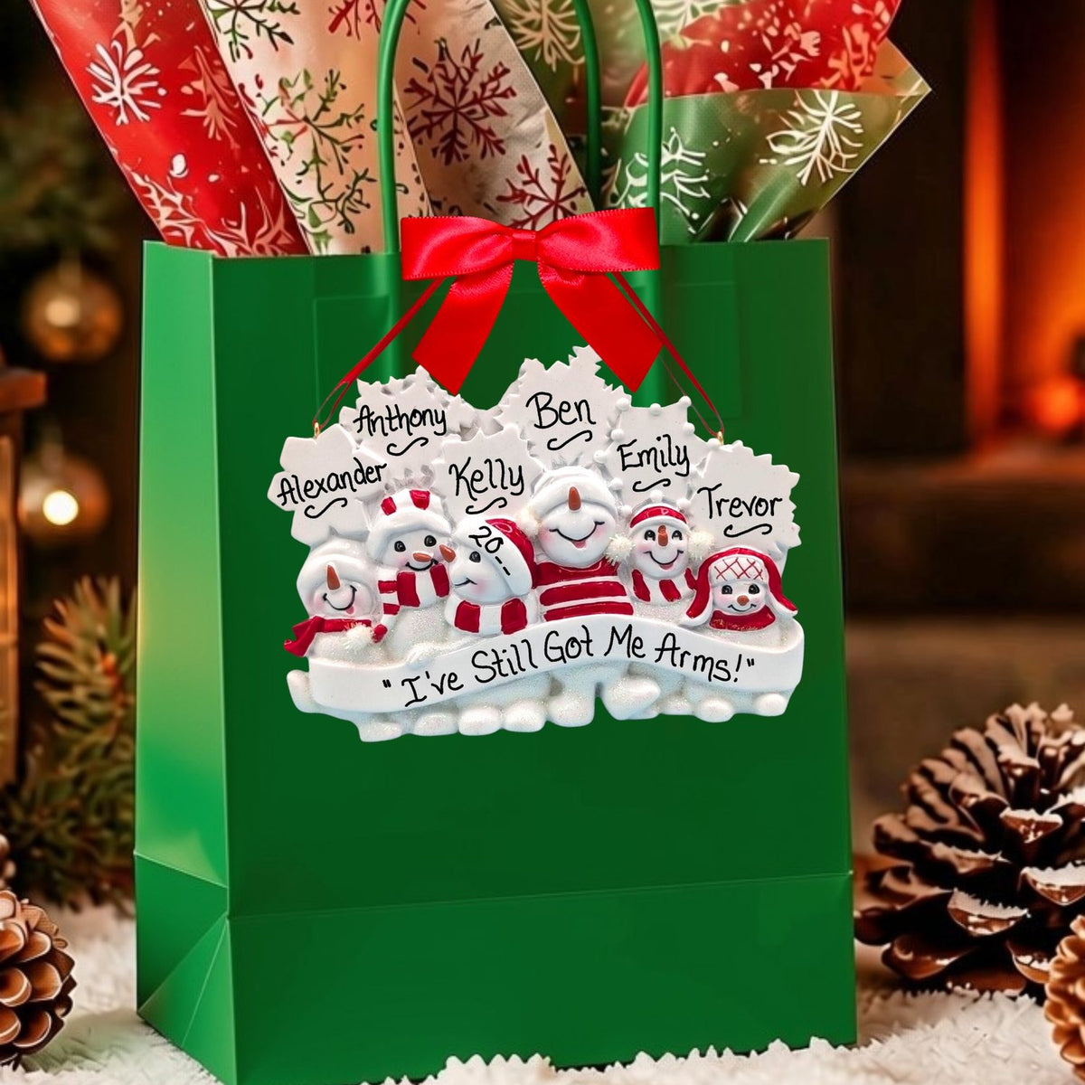 Snow Folks with Flakes Ornament (6 Names)