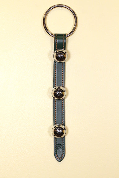 3 Chrome OR Solid Brass Moyer Bells on Narrow, Stitched 12 inch Strap - Lg Ring Top