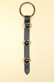 3 Chrome OR Solid Brass Moyer Bells on Narrow, Stitched 12 inch Strap - Lg Ring Top