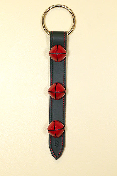 3 RED Bells on Wide 12 inch Strap - RED Stitching - Lg Ring Top