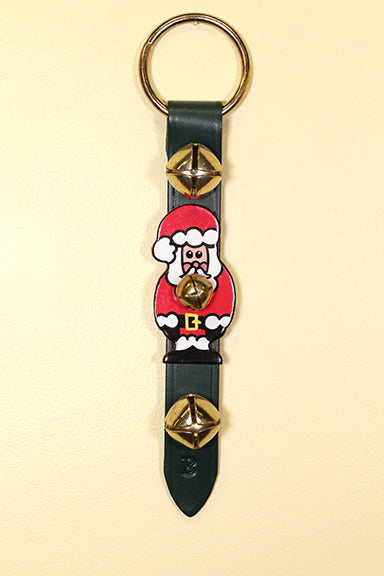 SANTA - Hand-Painted Leather on Strap with 2 Bells