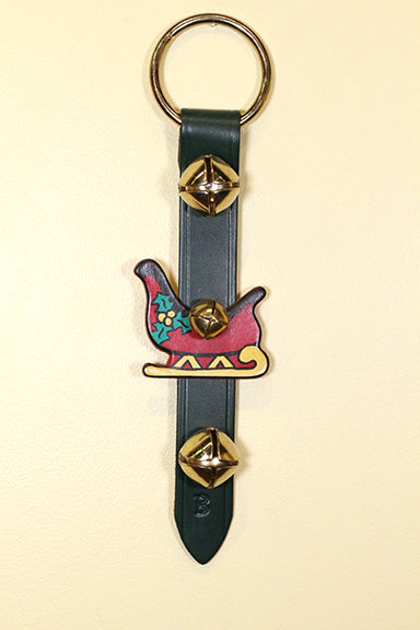 SLEIGH - Hand-Painted Leather on Leather Strap - 2 Bells