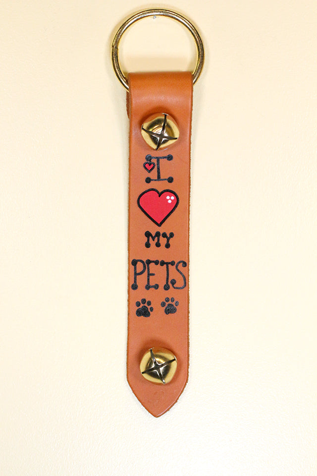 I (Heart) MY PETS - Hand-Painted Leather Strap - 2 Bells