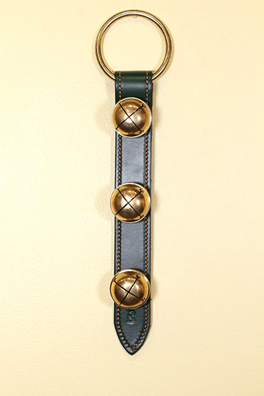 3 Chrome OR Solid Brass Moyer Bells on Wide, Stitched 12 inch Strap - Lg Ring Top