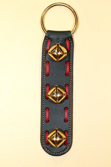 3 Brass-Plated Bells on Doorhanger with "Woven" Leather Trim