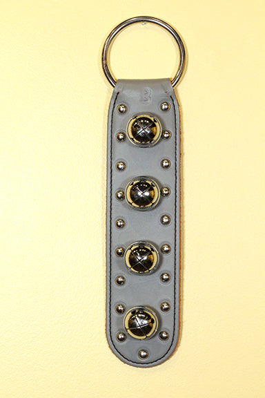 4 Small Chrome OR Solid Brass Moyer Bells on Stitched & Studded Doorhanger