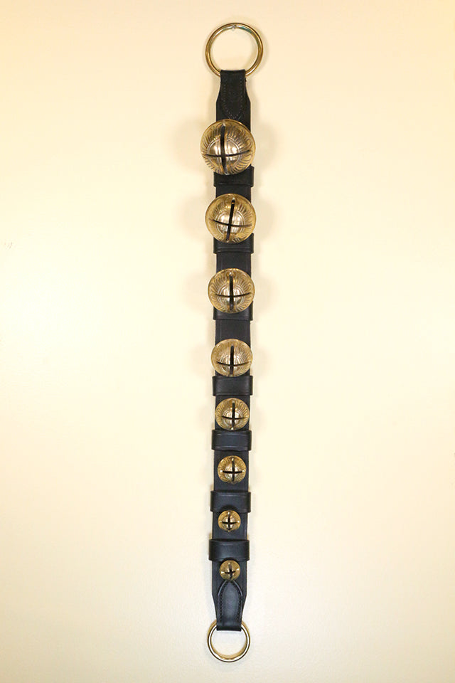 8 Odd Numbered Solid Brass Belsnickel Bells - 2-Ply Strap with Keepers - Ring Ends