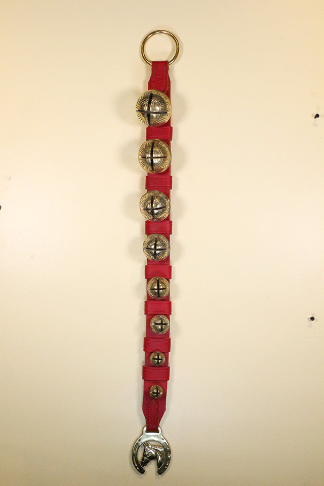 8 Odd Numbered Solid Brass Belsnickel Bells - 2-Ply Strap with Keepers - Horse Brass Bottom